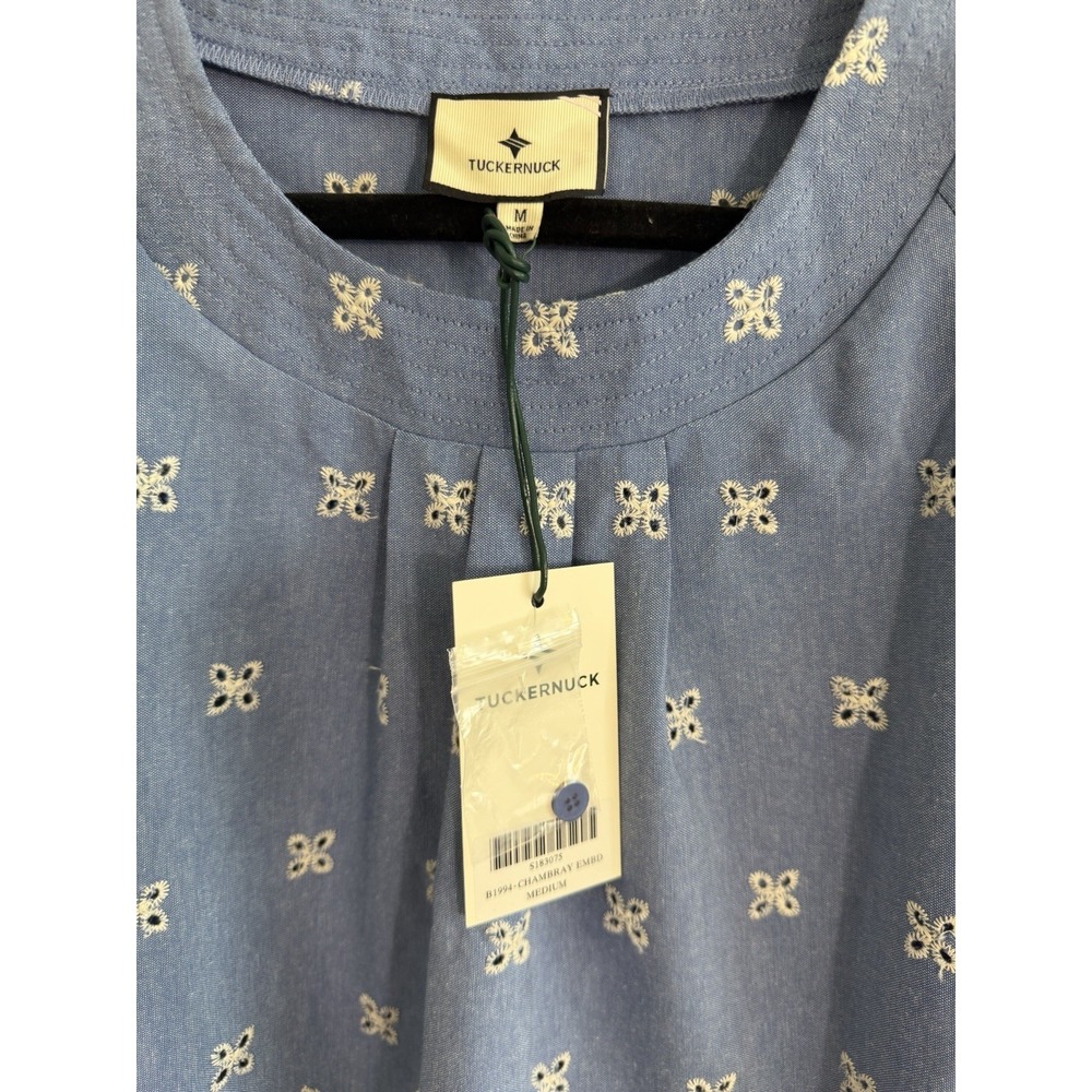 Tuckernuck Chambray Embroidered Top NWT Sz M Puff Sleeve Preppy Modest Cottage - Picture 11 of 11